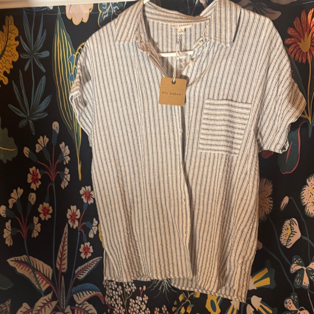 Blu Pepper Striped Blouse - White and Blue